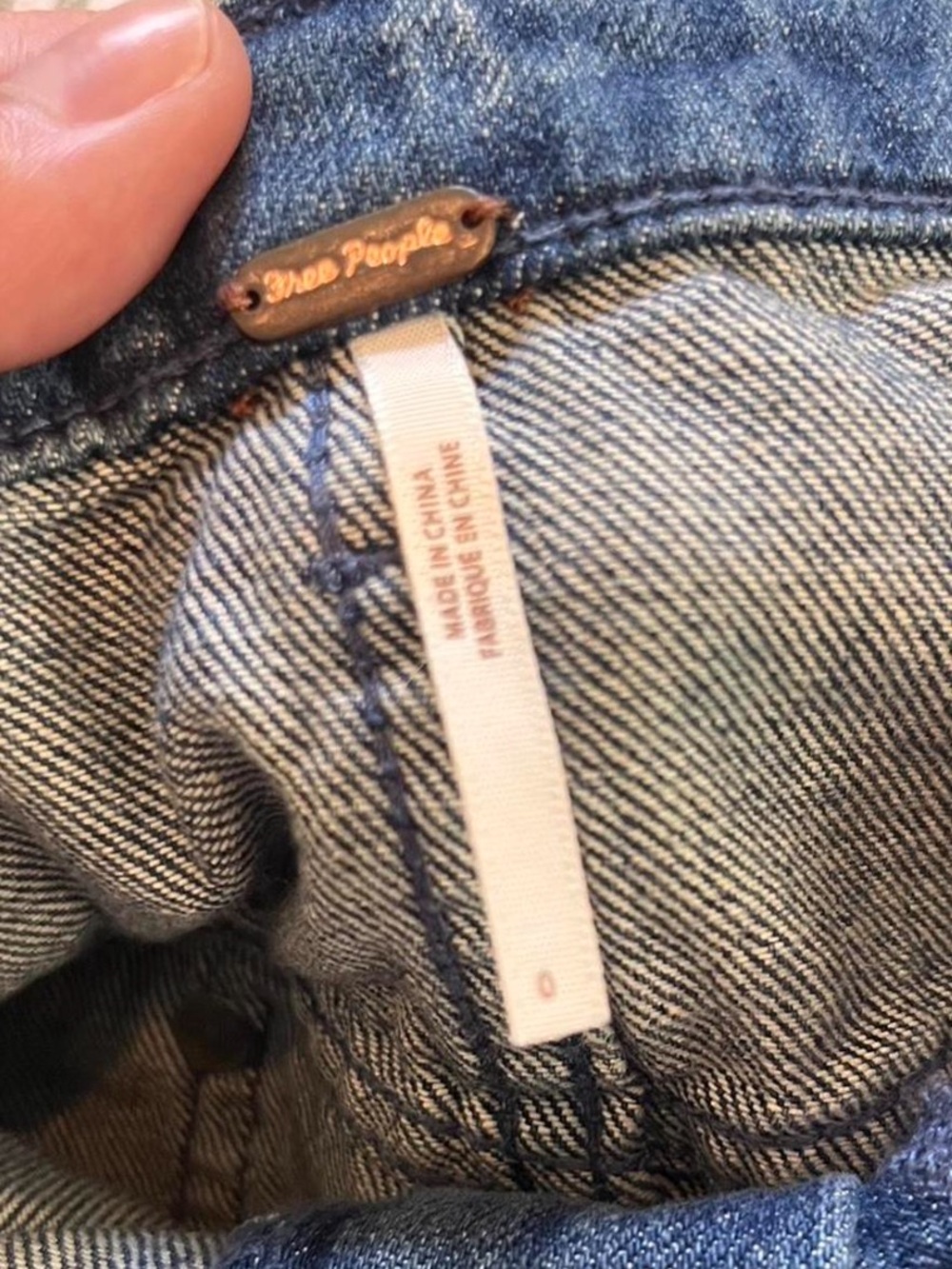 Free people dark wash denim mini skirt with floral beading and frayed hem - Picture 3 of 4